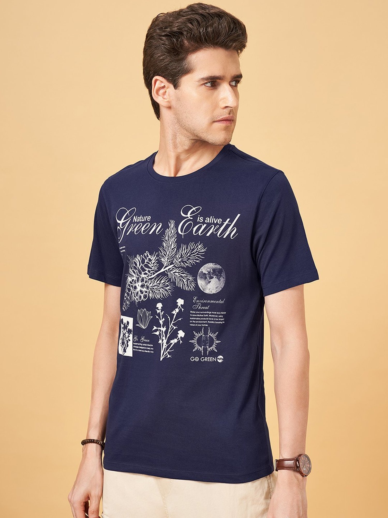 Urban Ranger by Pantaloons Mood Indigo Cotton Slim Fit Printed T-Shirt