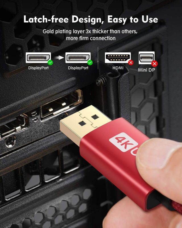 DisplayPort to DisplayPort Cable 10ft/3M Silkland DP to DP Cable [4K@60Hz 2K@165Hz 2K@144Hz] Ultra High Speed Display Port 1.2 Cord Compatible for Gaming Monitor TV PC Laptop and More