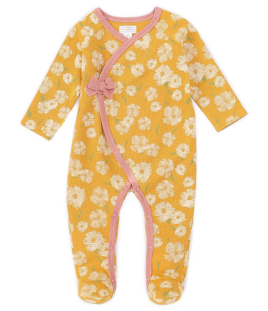 Mud Pie Baby Girls Newborn-6 Months Long-Sleeve Floral Waffle-Knit Footed Sleeper