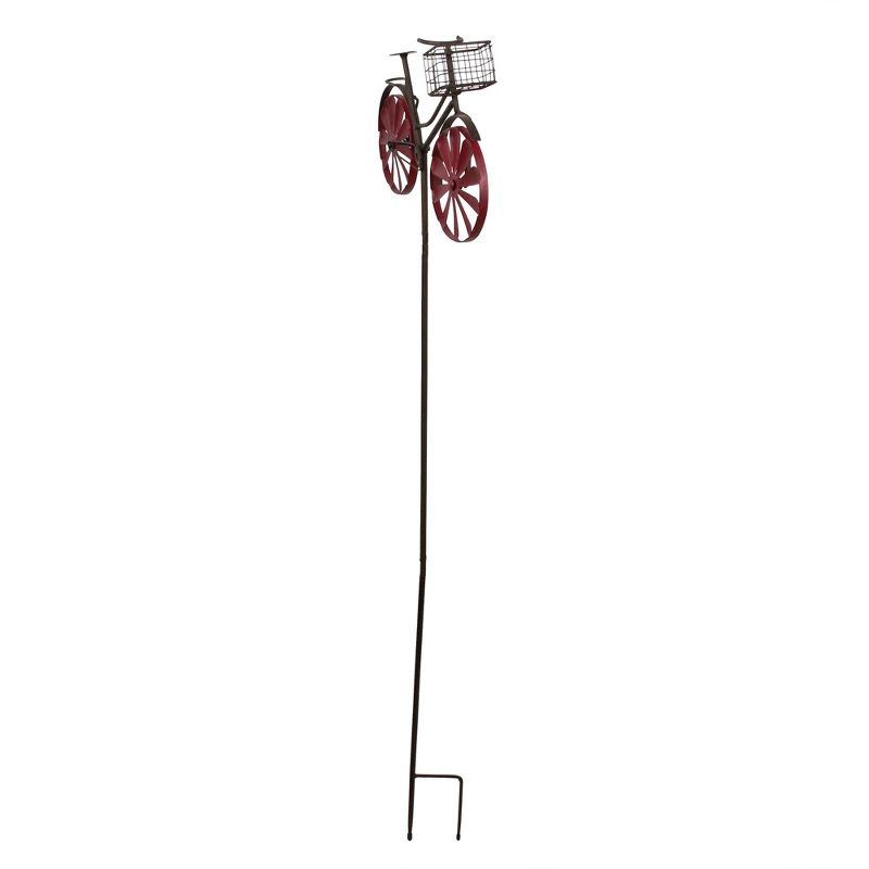 Transpac 14" Rustic Vintage Bicycle with Wire Basket Outdoor Garden Kinetic Stake - Brown/Red