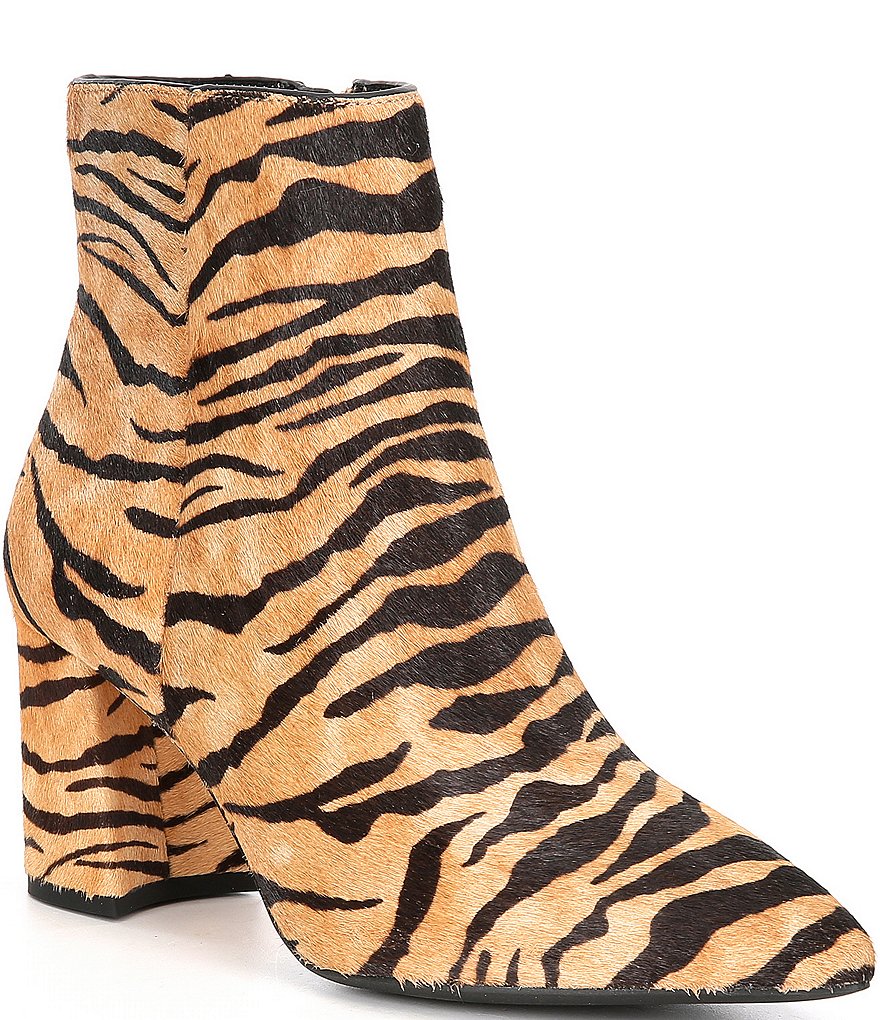 Antonio Melani Lindzay Tigress Printed Haircalf Block Heel Booties