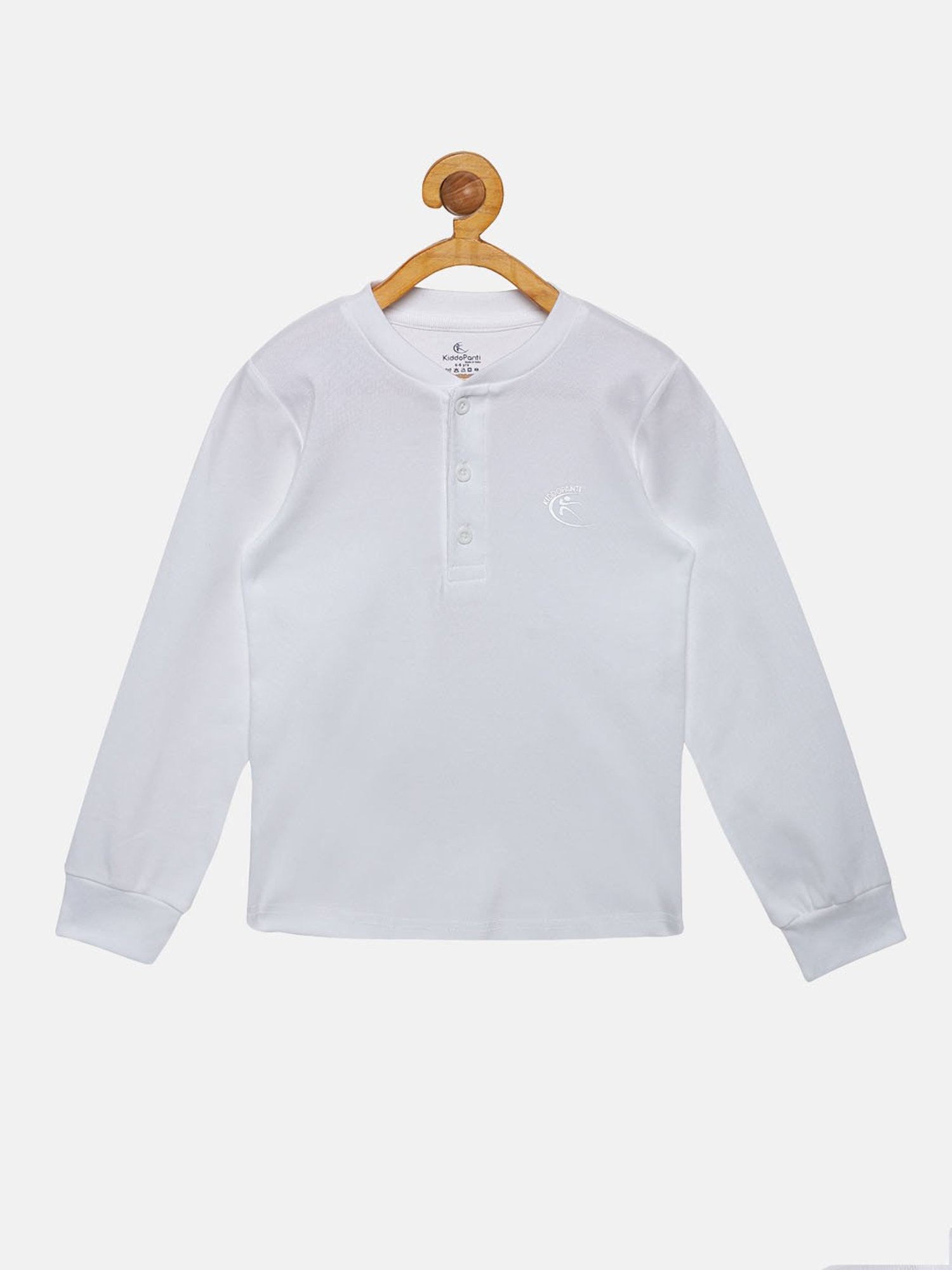 Kiddopanti Kids White Solid Full Sleeves T-Shirt