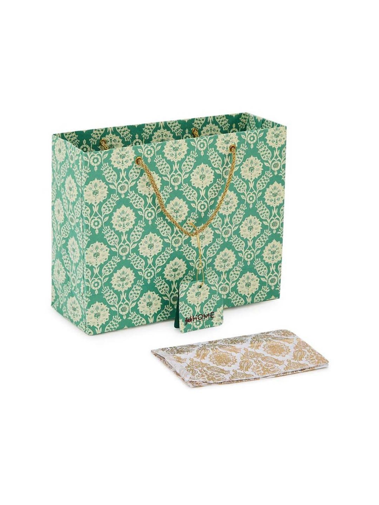 Fabindia Home Green Paper Printed Sarkhaab Medium Gift Bag