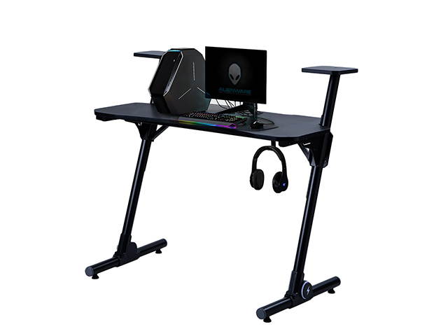 Home Office Gaming Desk Computer Desk Z-Shaped PC Desk Workstation with Carbon Fiber Surface and Headphone Hook,Black,GT21