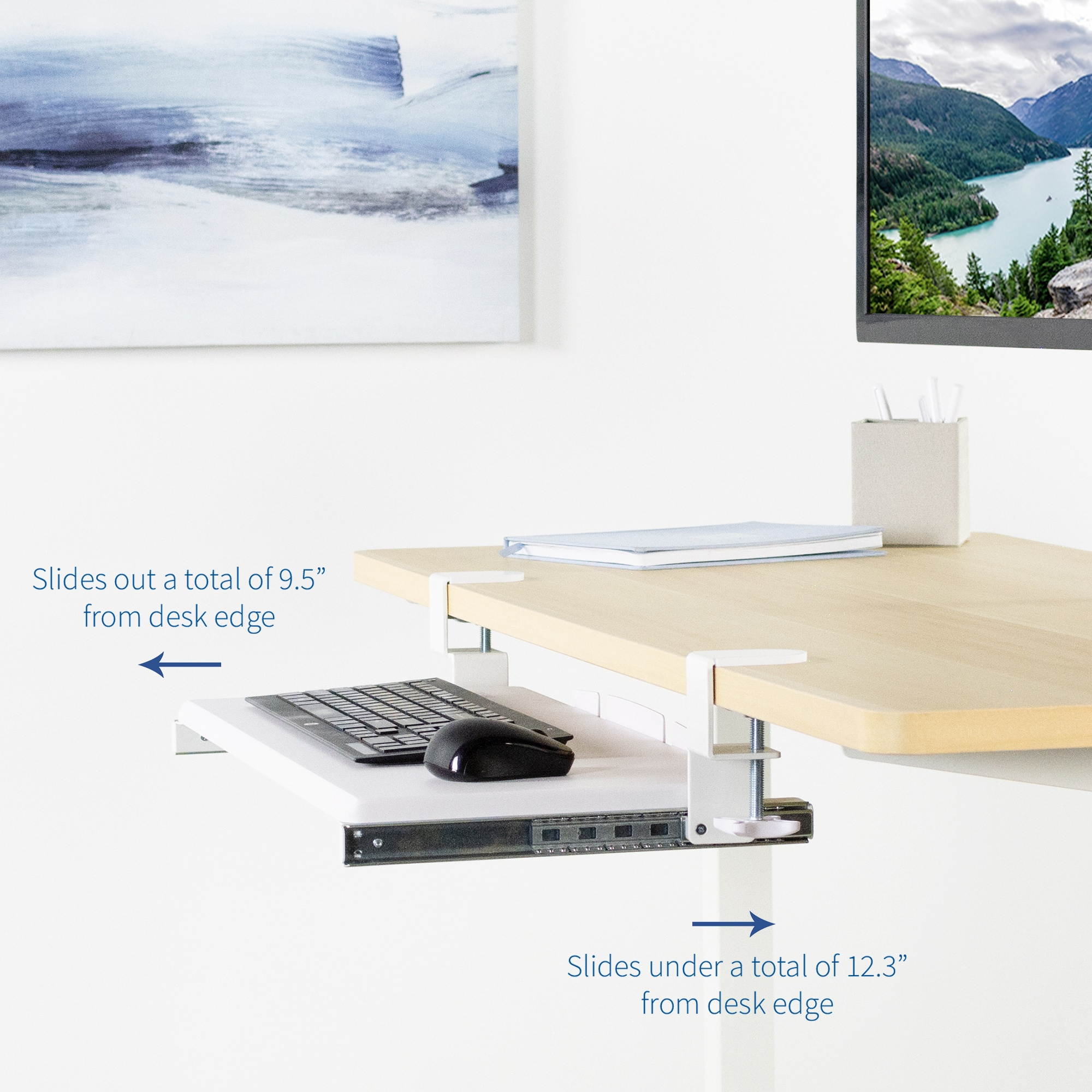 VIVO Extra Sturdy Clamp-on Computer Keyboard and Mouse Under Desk Slider Tray | 27" x 11" Platform Drawer (MOUNT-KB05W)