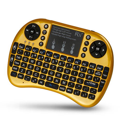 Rii i8+ Mini Bluetooth Keyboard with Touchpad & QWERTY Keyboard, Backlit Portable Wireless Keyboard for Smartphones laptop/PC/Tablets/Windows/Mac/TV/Xbox/PS3/Raspberry Pi (Gold/Yellow)