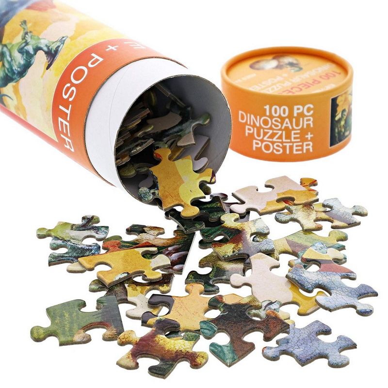Blue Panda 100-Pieces Dinosaur Jigsaw Puzzle and Matching Poster for Kids