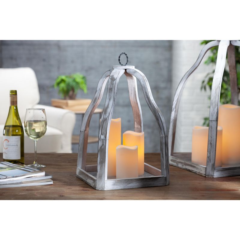 Everlasting Glow Assorted-size, Whitewashed Wood Candle Holder with Galvanized Metal Bottom (Set of 2)