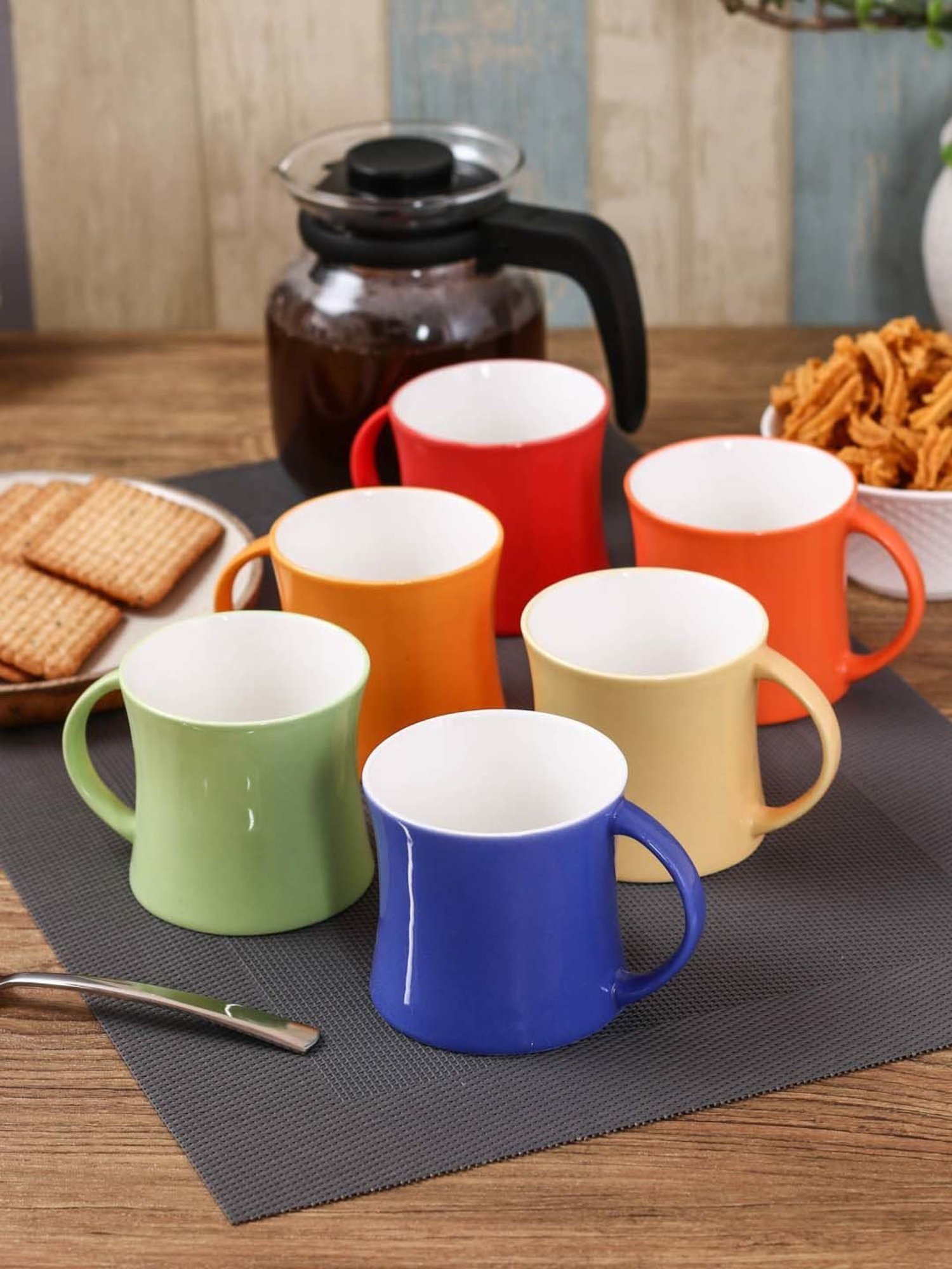 Clay Craft Multicolor Fine Ceramic Coffee & Tea Mugs (170 ml) - Set of 6