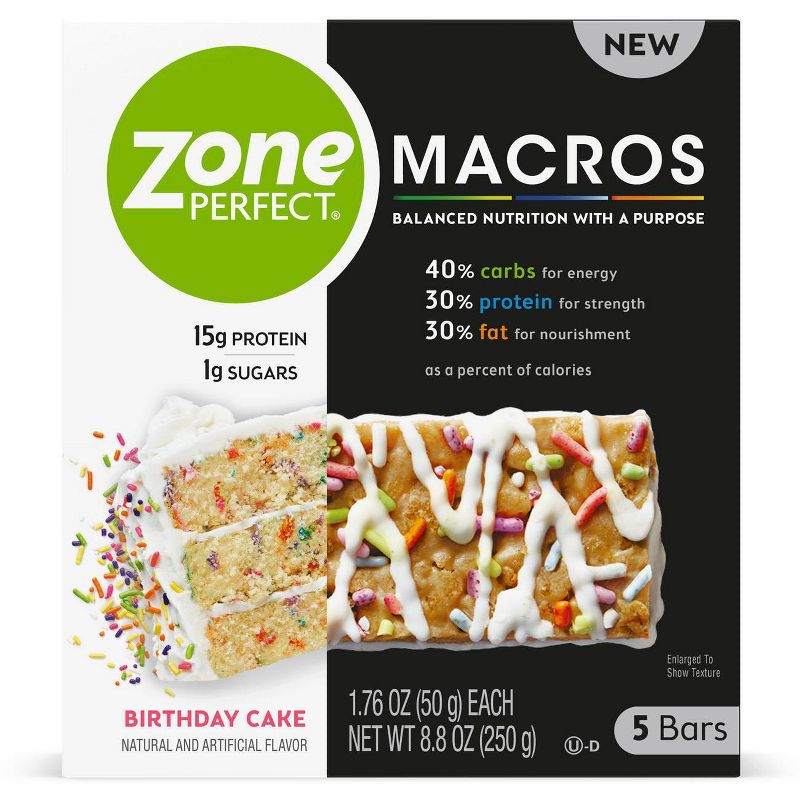 Zone Perfect Macros Birthday Cake Nutrition Bars - 5ct