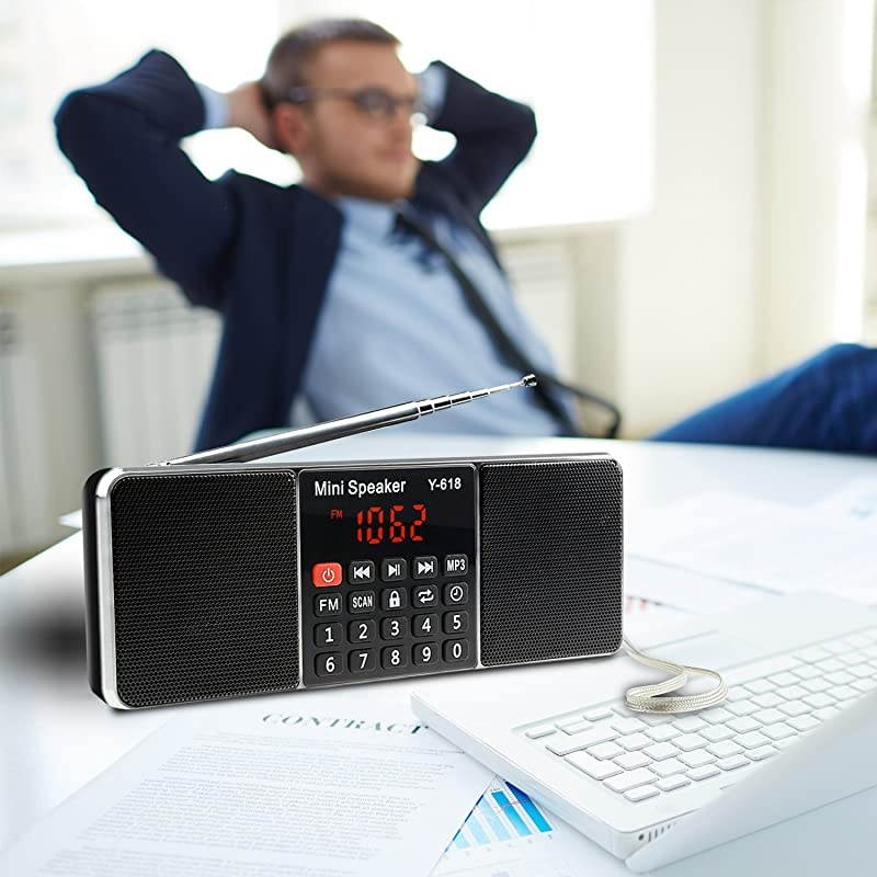 Multifunction Digital FM Radio Media Speaker MP3 Music Player Support TF Card USB Drive with LED Screen Display and Setting Timing Shutdown Function Black