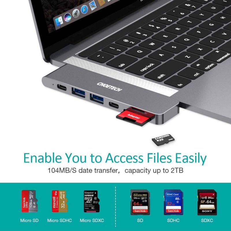 MacBook Pro Adapters,7-in-1 MacBook Air Adapter with 100W USB C Power Delivery, 4K HDMI, 2 USB 3.0, Micro SD/SD Card Reader for MacBook Pro 2020/2019/2018/2017, MacBook Air 2020/2019