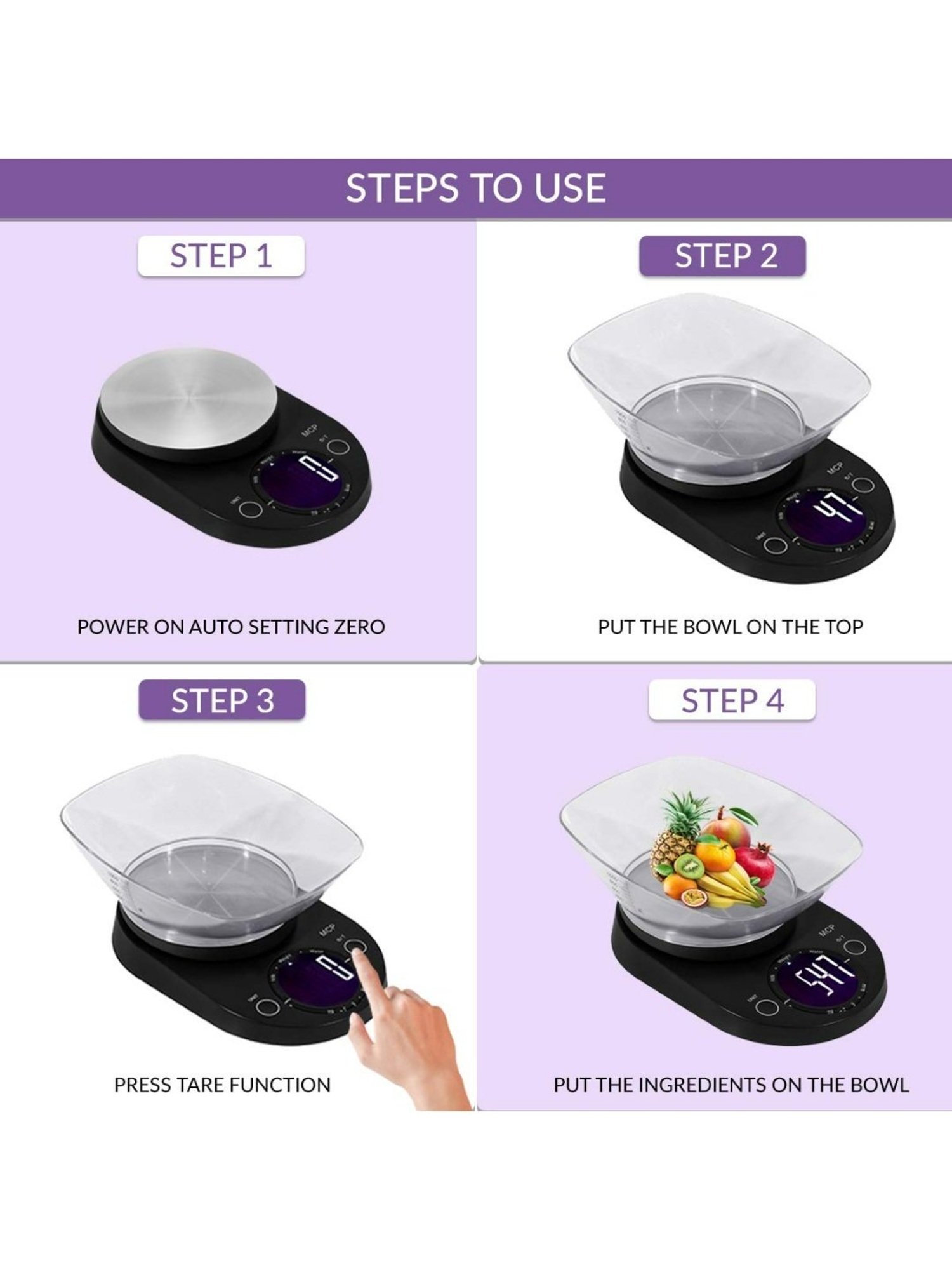 MCP 5Kg Digital Food Weighing Scale with Bowl for Kitchen (Black)