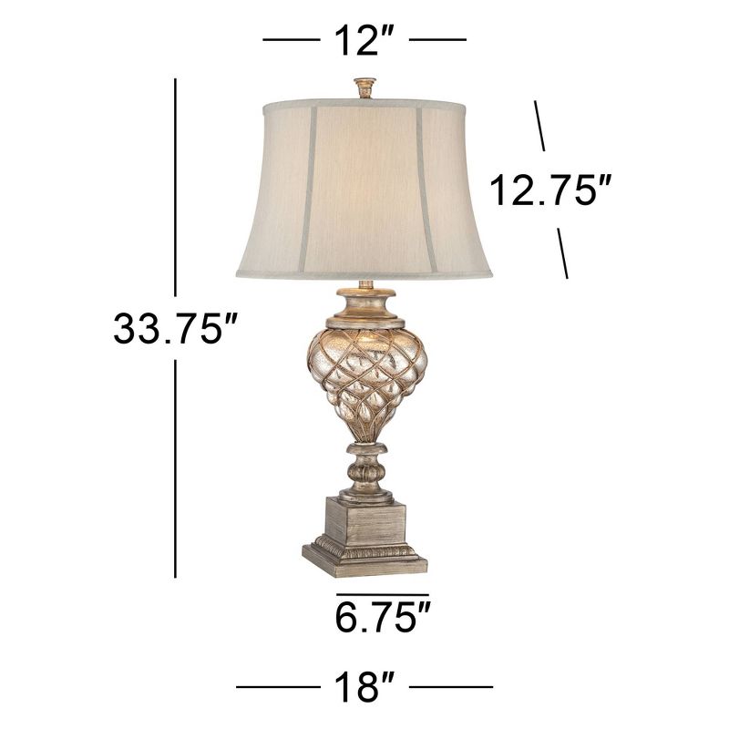 Barnes and Ivy Traditional Table Lamp with Nightlight LED Mercury Glass Off White Mist Fabric Bell Shade for Living Room Family