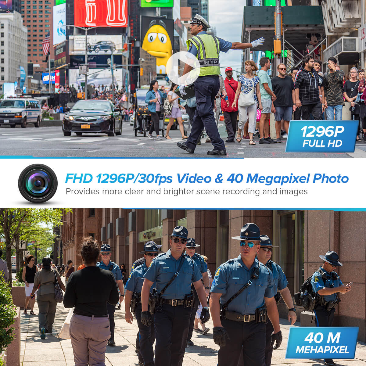 BOBLOV T5 1296P Body Camera with Audio Recording Wearable Police Body Camera for Law Enforcement, Night Vision, Loop Recording, Expand Memory Supported Max 128G