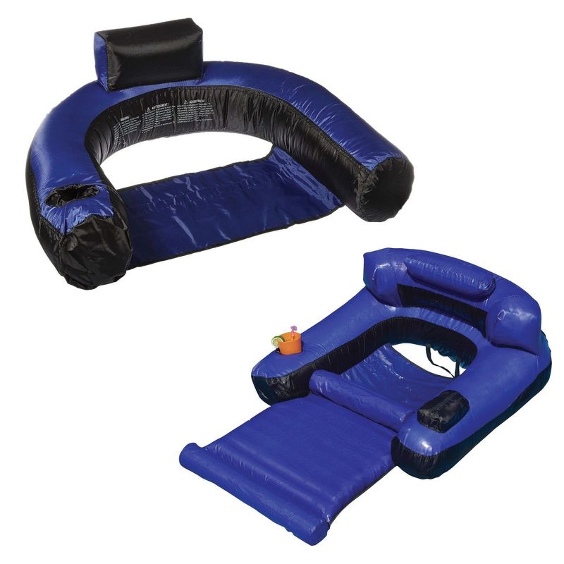 Inflatable Nylon Fabric Pool U-Seat Float Bundled w/ Inflatable Floating Lounger