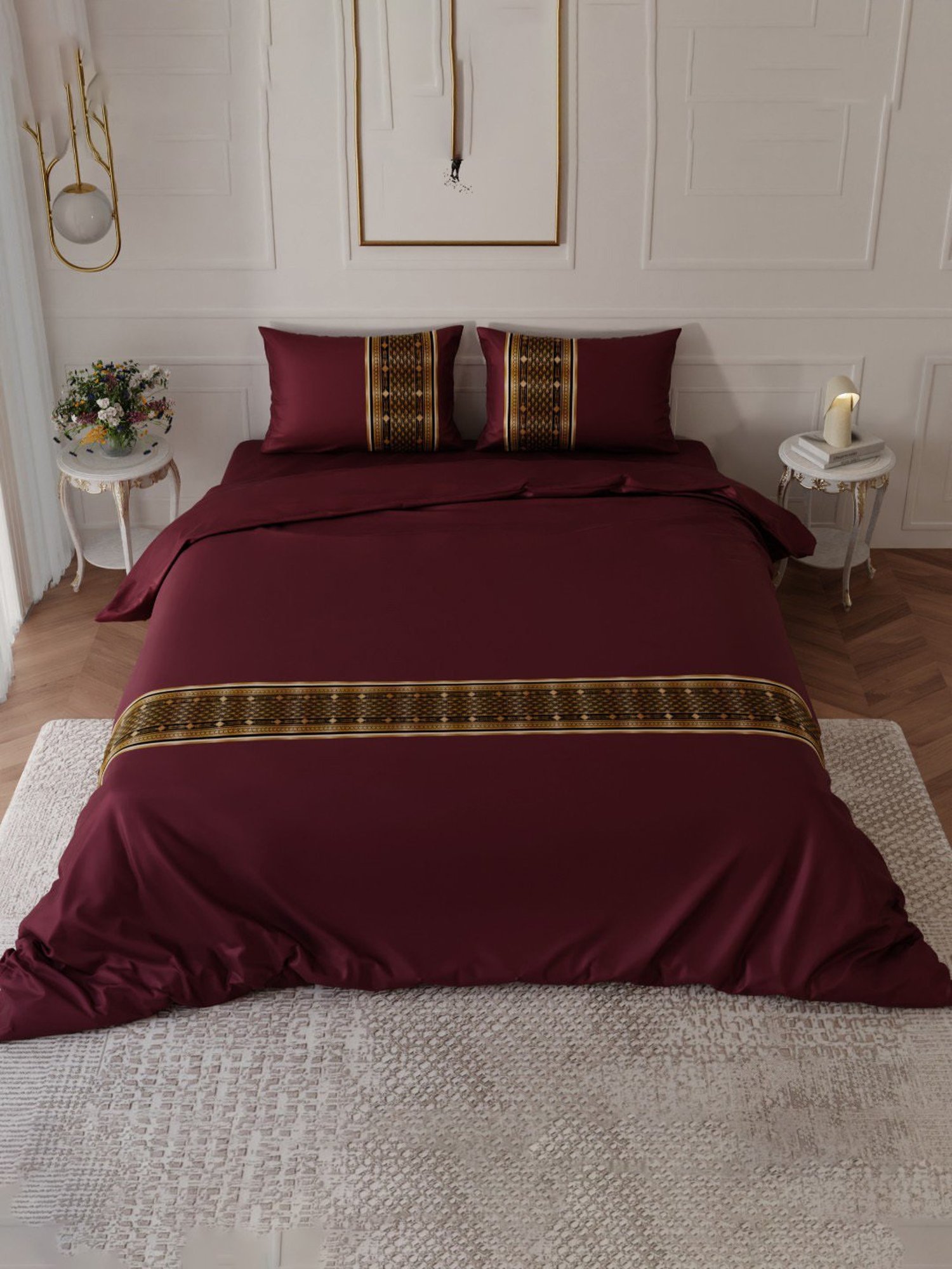 Stoa Paris Versailles Maroon Sateen Royal Treasures Comforter with 2 Pillow Covers