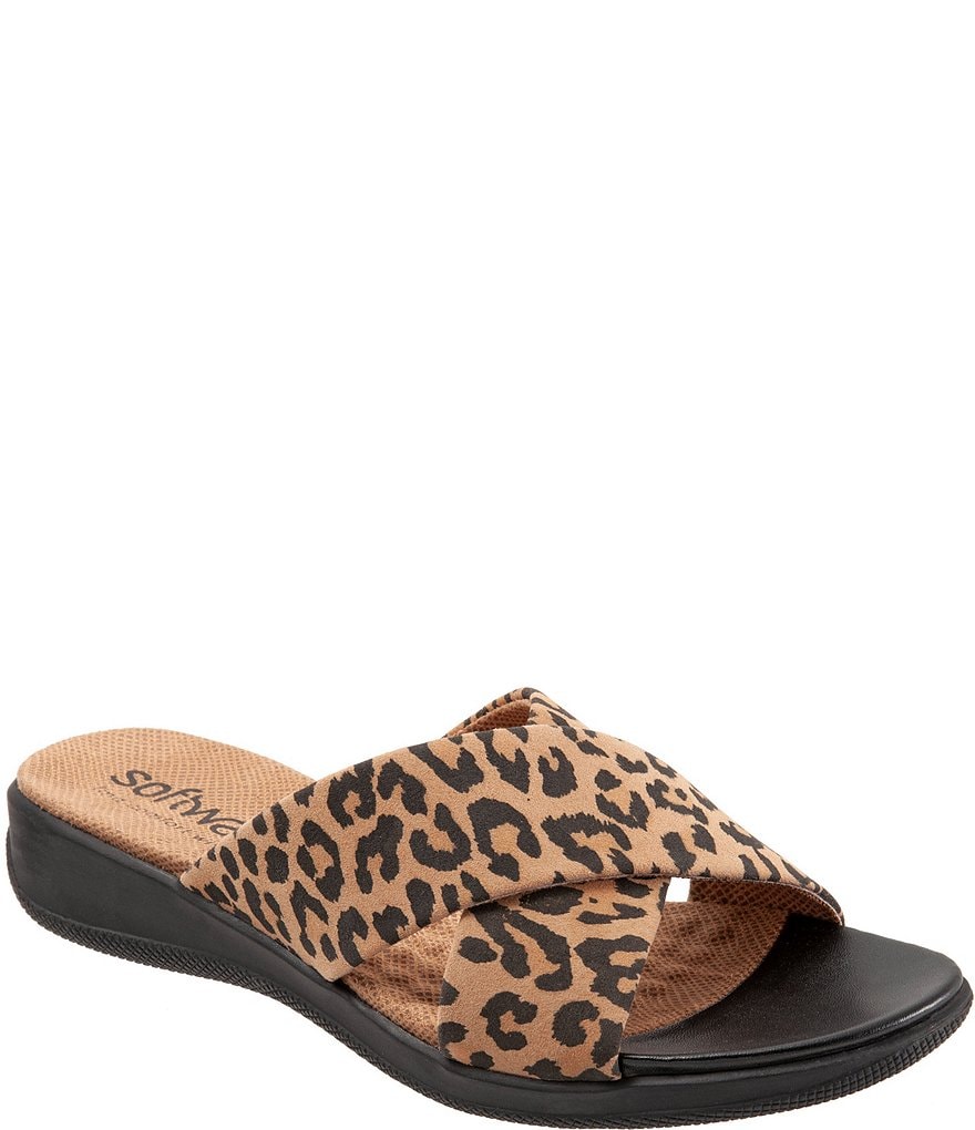Softwalk Tillman II Cheetah Print Leather X Band Wedge Slides