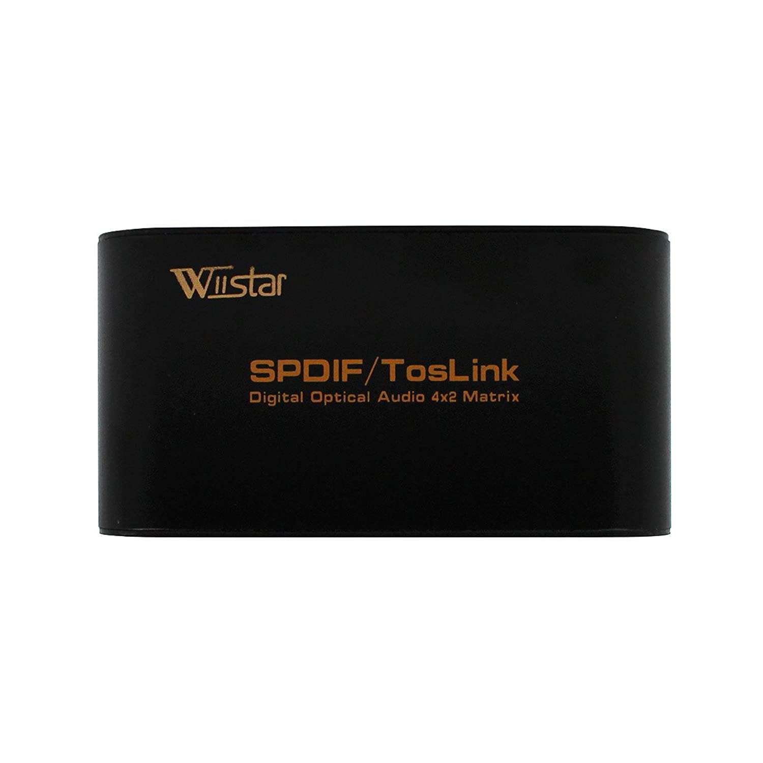Wiistar SPDIF/TOSLINK Optical Digital Audio True Matrix 4x2 Switch Switcher Splitter with Remote Control up to 40m (4 in 2 Out)