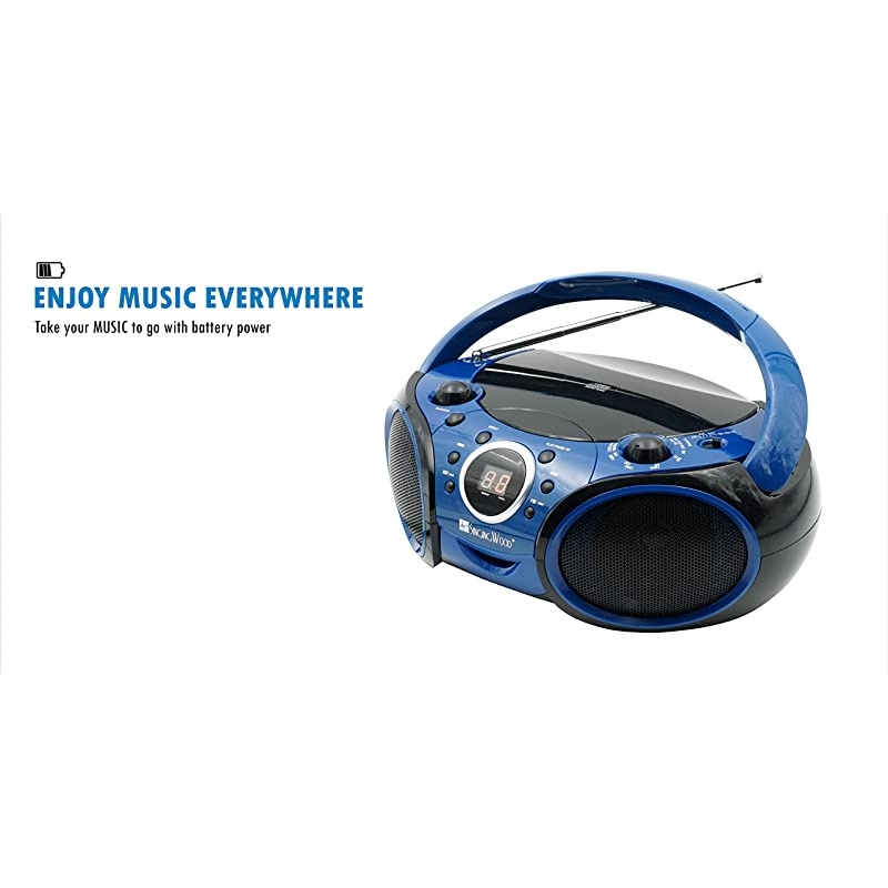 030B CD, CD-R/RW Boombox Portable/w Bluetooth Player AM/FM Radio Aux Input, Headset Jack, Foldable Carrying Handle (Starlight Blue)