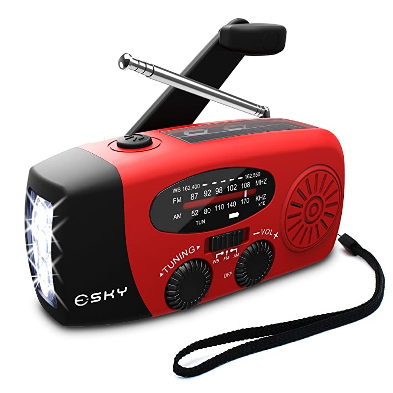 Upgraded Version Portable Emergency Weather Radio Hand Crank Self Powered AMFMNOAA Solar Radios with 3 LED Flashlight 1000mAh Power Bank Phone Charger Red