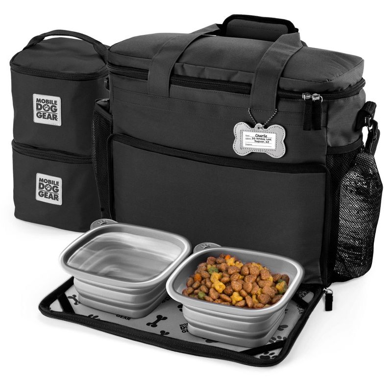 Overland Dog Gear Travel Bag - Week Away Bag for Medium & Large Dogs with 2 Food Carriers, Placemat & 2 Bowls