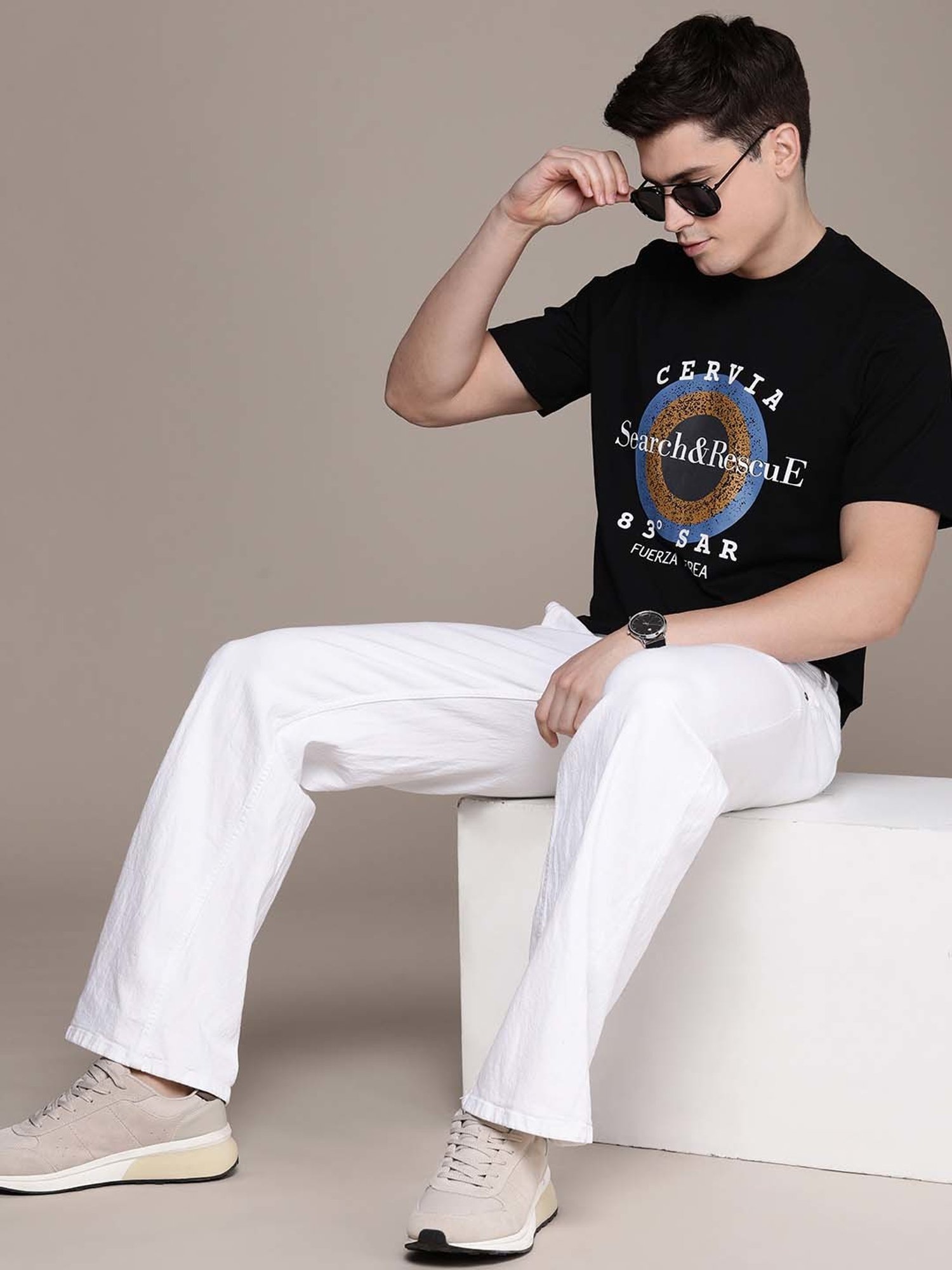 Burnt Umber Black Regular Fit Printed T-Shirt
