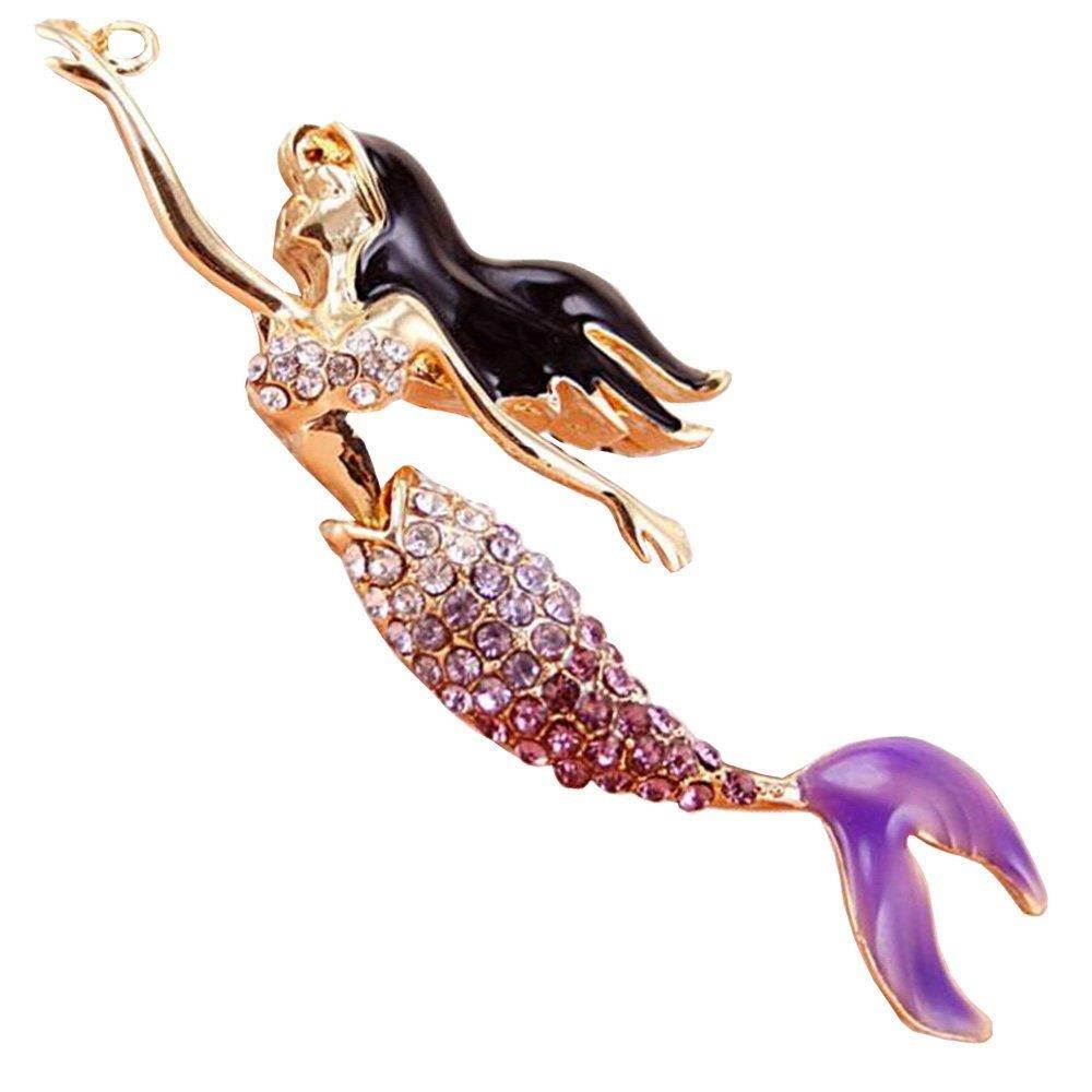 Bolbove Pretty Mermaid Sparkling Charm Blingbling Keychain Crystal Rhinestone Pendant (Purple)