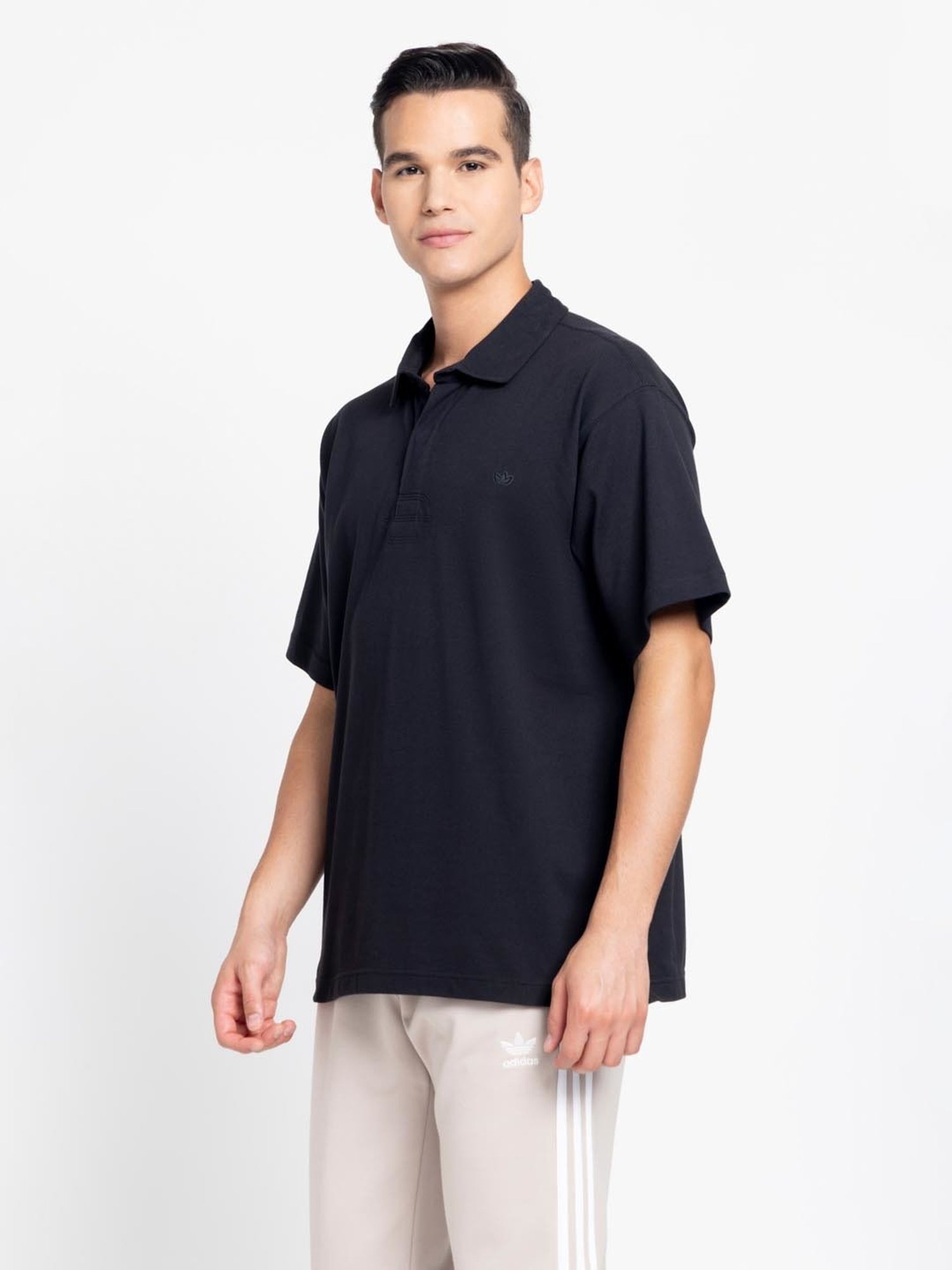 Adidas Originals Black Loose Fit Polo T-Shirt