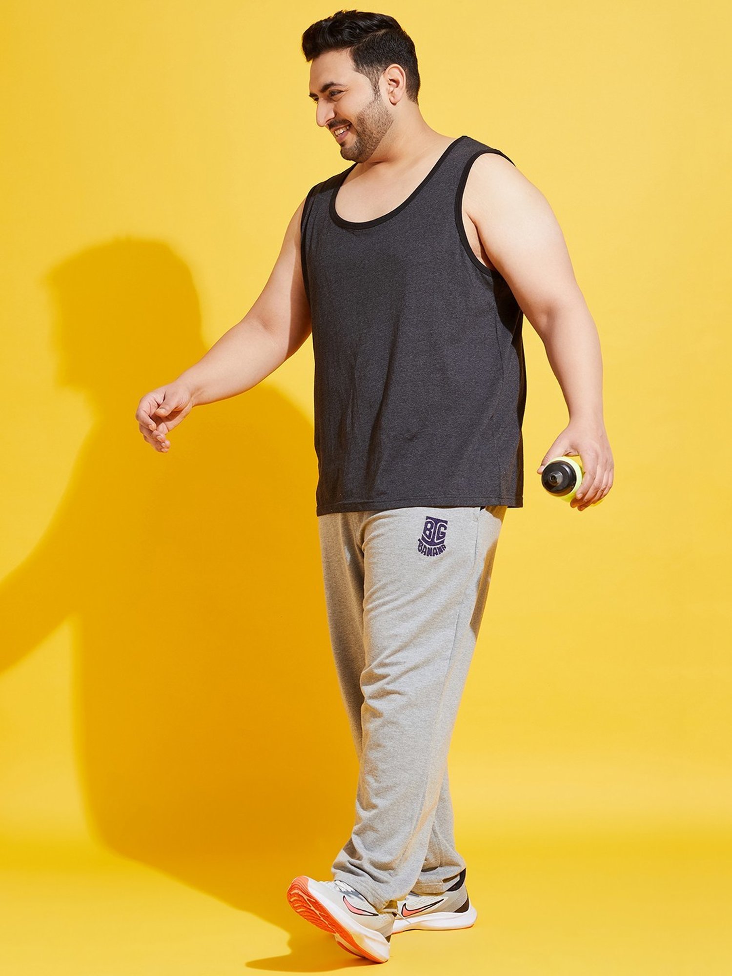 Bigbanana Plus Size Grey Cotton Regular Fit Vest