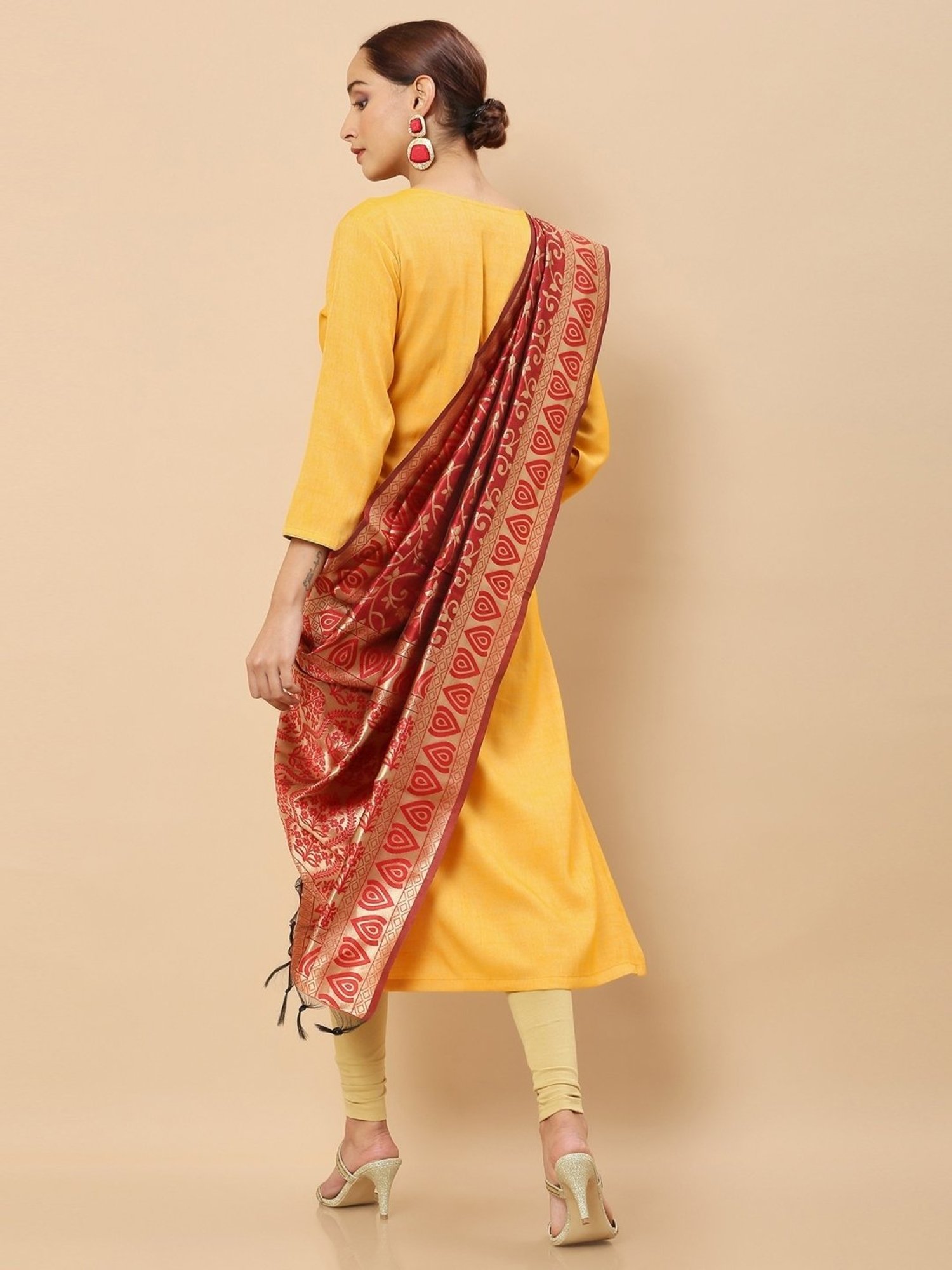 Soch Maroon Cotton Woven Pattern Dupatta
