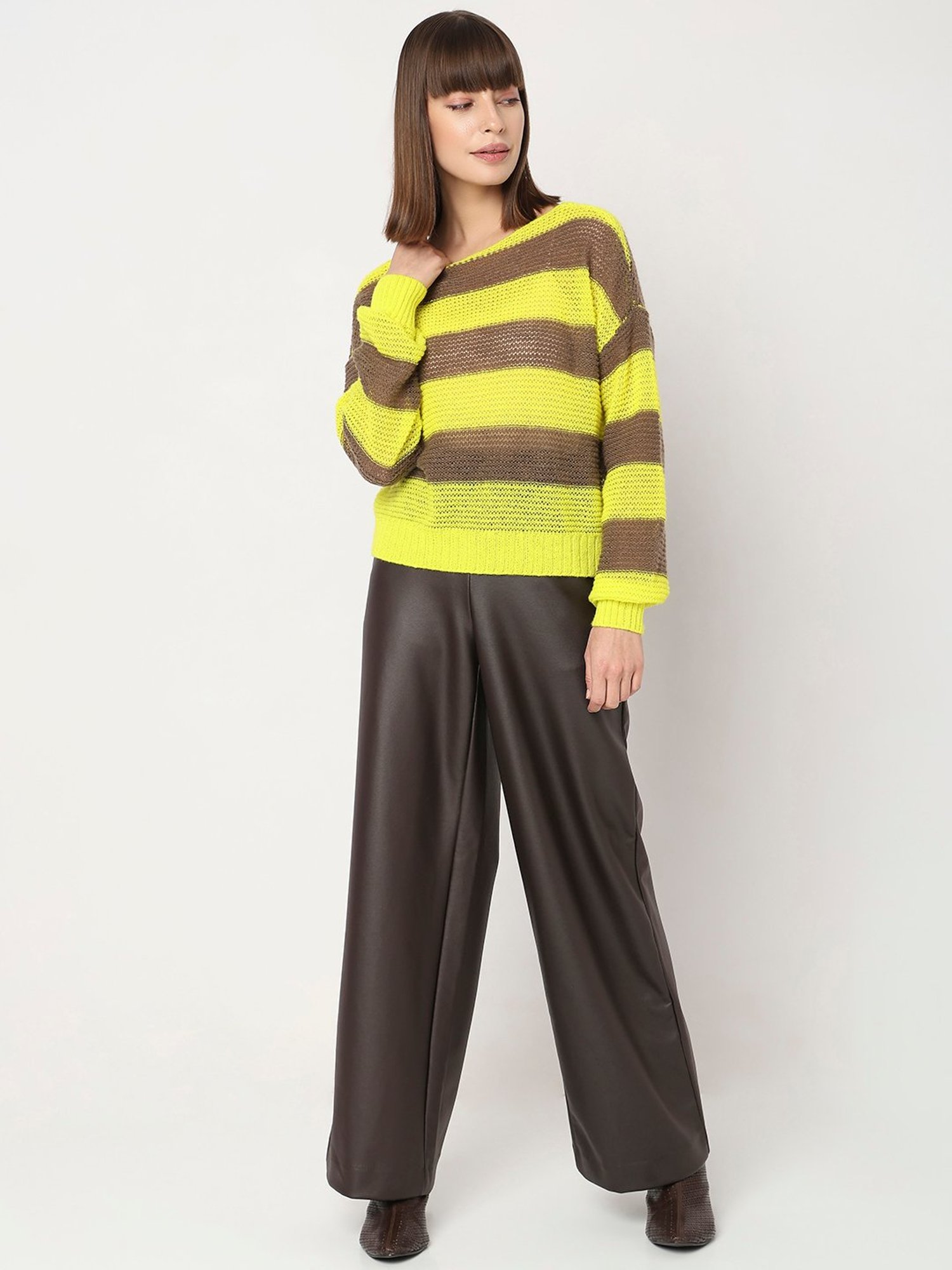 Vero Moda Yellow & Brown Striped Pullover