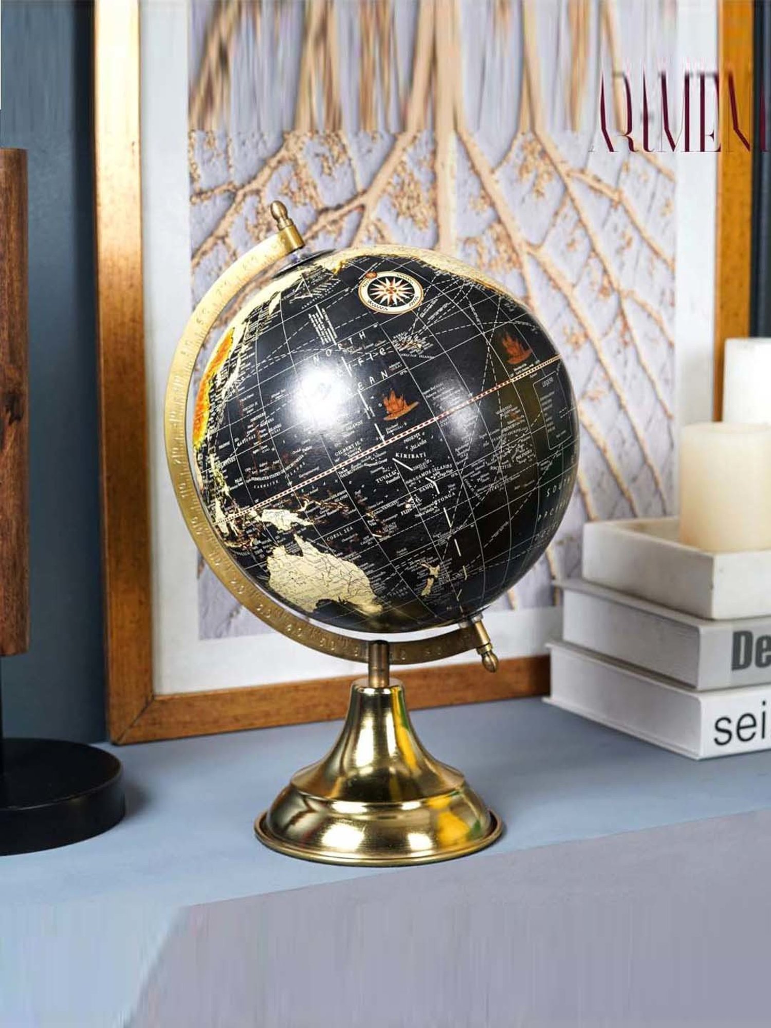 The Artment Minimal Midnight Explorer The Elegant Black Metal Medium Globe for Study Table