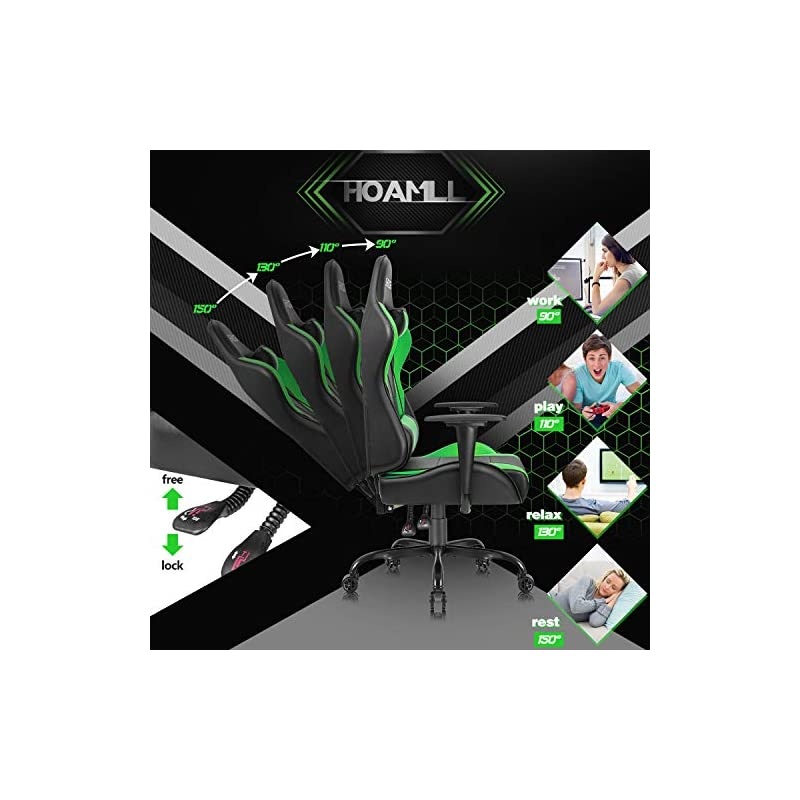 Height Swivel Ergonomic Executive Headrest for Adults Gaming Office Computer High Back Racing Desk Chair PU Leather Adjustable Seat, Black