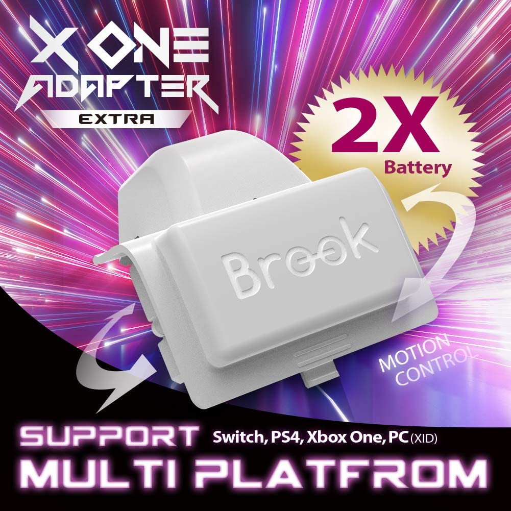 Brook Xbox One Adapter, X One Wireless Rechargeable 2X Battery Extra XL Converter for Xbox One Controller Support Switch PS4 PC iOS Motion Control Turbo Remap Snow White