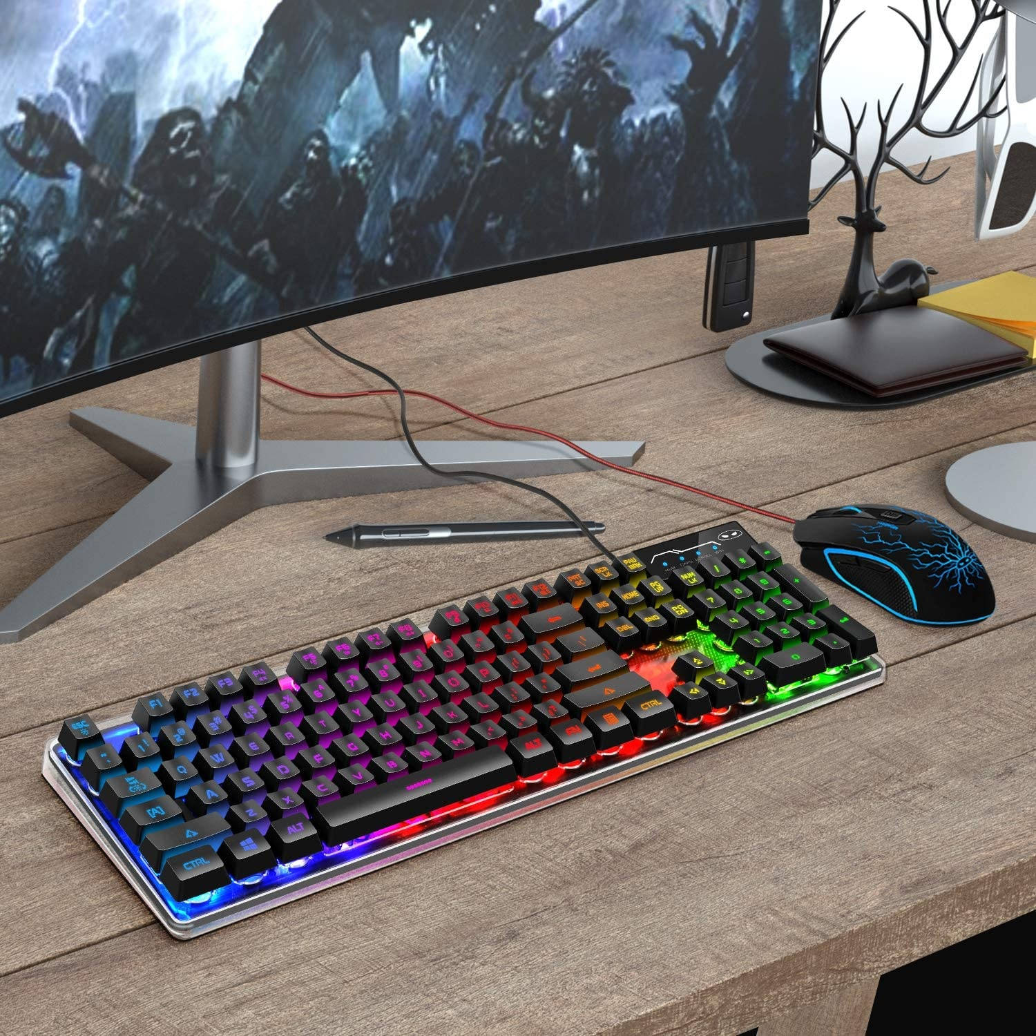 Gaming Keyboard and Mouse Combo, K1 LED Rainbow Backlit Keyboard with 104 Key Computer PC Gaming Keyboard for PC/Laptop