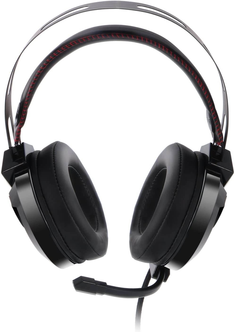 ONIKUMA M180 3.5mm Stereo Gaming Headset Over Ear Headphones with Retractable Microphone Volume Control Noise Canceling & LED Lights for PC (Black Red)