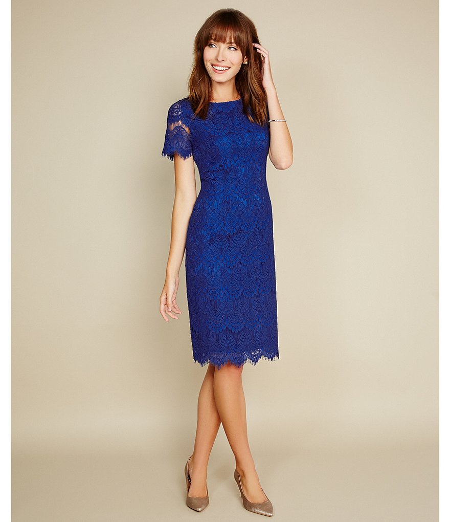 Preston & York Felicia Short Sleeve Round Neck Lace Sheath Dress