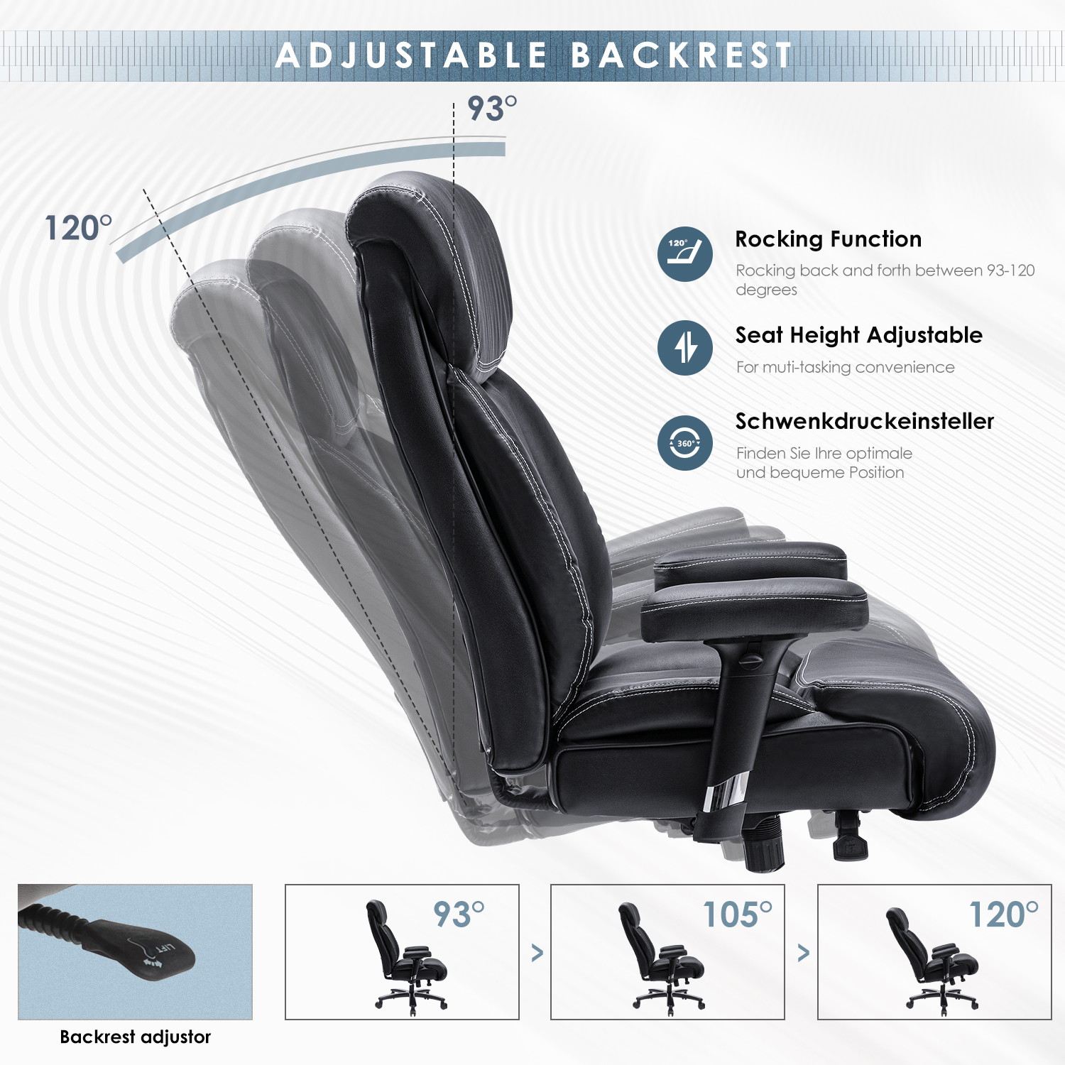 REFICCER Big & Tall 400lb Office Chair, Ergonomic Design Heavy-Duty Metal Base Thicken Padding High-Back Executive Desk Computer Task Chair