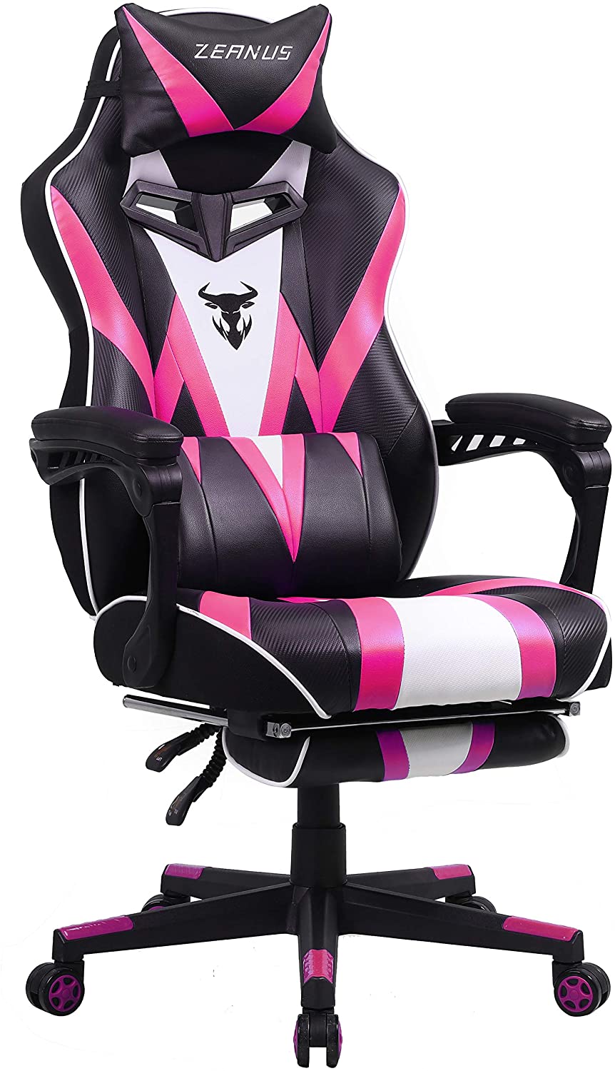 Zeanus Pink Ergonomic Gaming Chair for Girl, Gaming Chair with Footrest, Gaming Chair for Adults, High Back Racing Chair, Computer Chair with Massage, E-Sports Gamer Chair, Big and Tall Gaming Chair