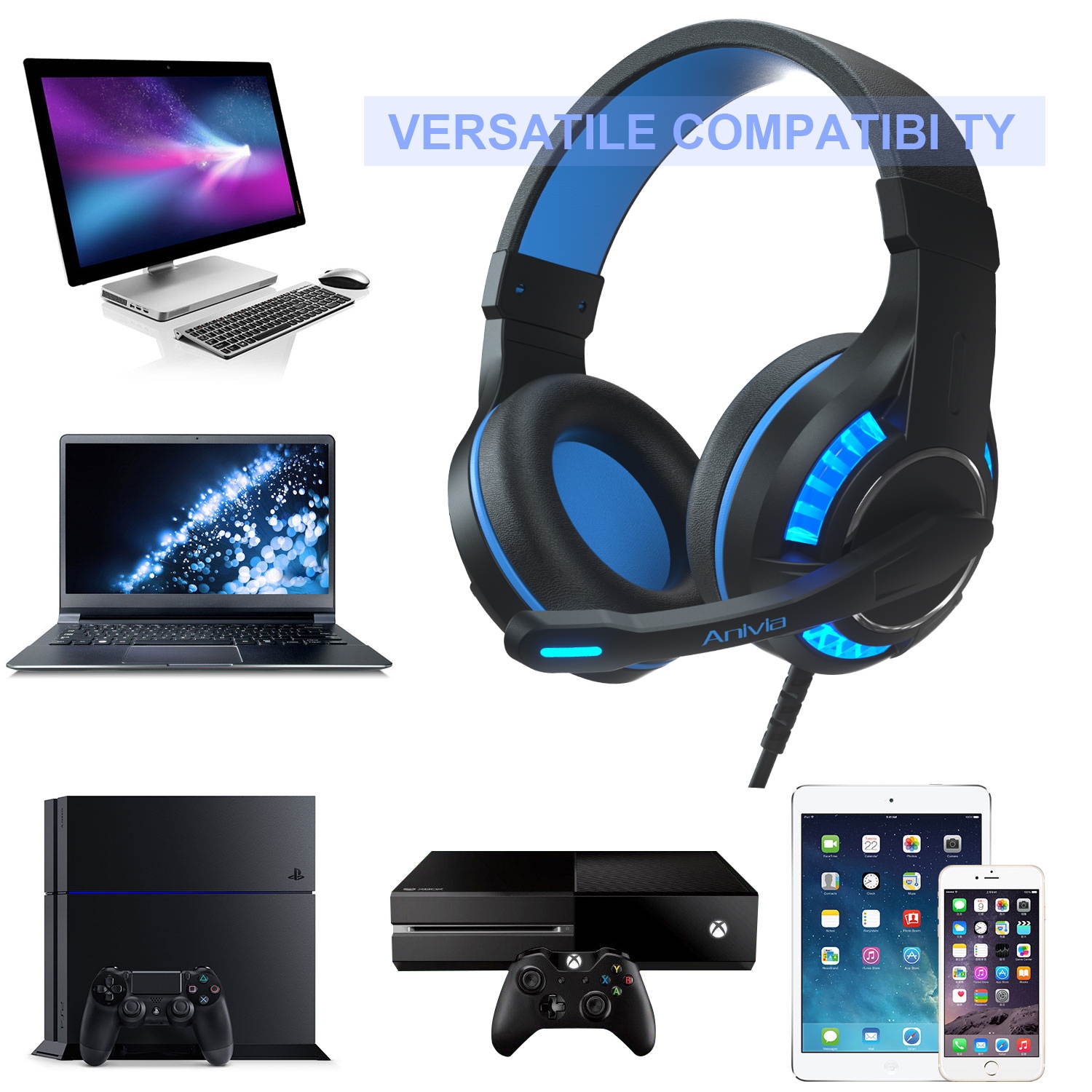PC Gaming Headset with Mic, PS4 Gaming Headset,Stereo Gaming Headphone for PS4, Xbox One, Nintendo Switch, PC, Mac, Laptop, Android,Smartphone, Tablet(MH601/BLUE) &hellip;