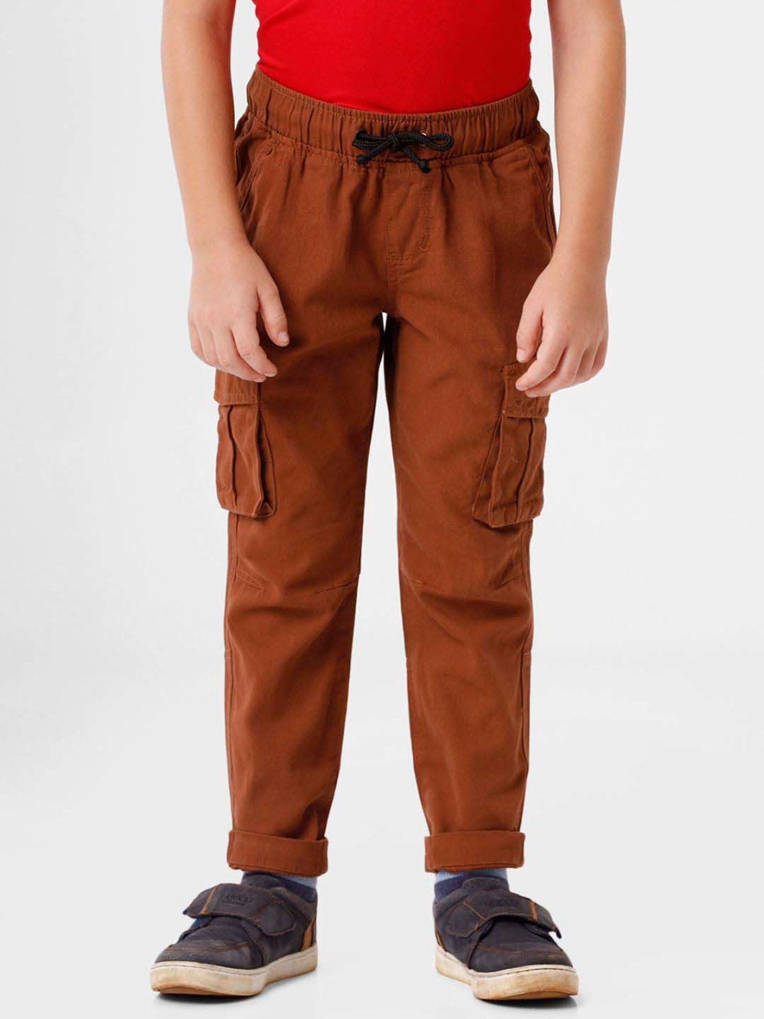 Kate & Oscar Boys Brown Cotton Regular Fit Cargo Trousers