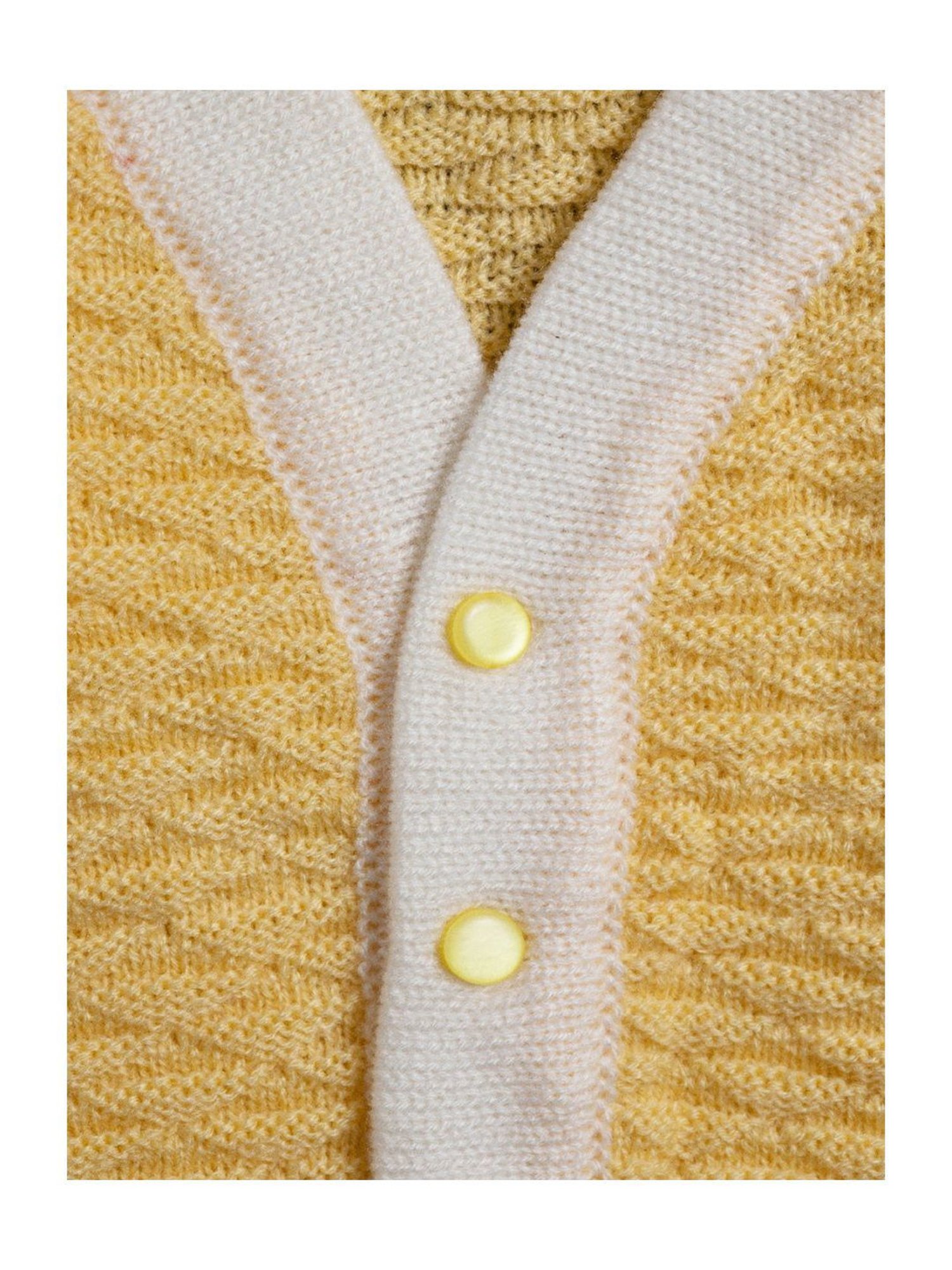 Little Angels Kids Yellow & White Textured Pattern Full Sleeves Sweater Set