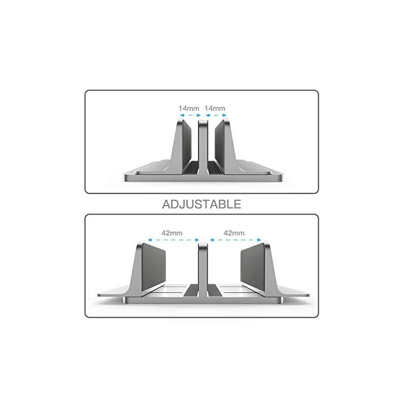Updated Dock Version] Vertical Laptop Stand,  Double Desktop Stand Holder with Adjustable Dock (Up to 17.3 inch), Fits All MacBook/Surface/Samsung/HP/Dell/Chrome Book (Grey)