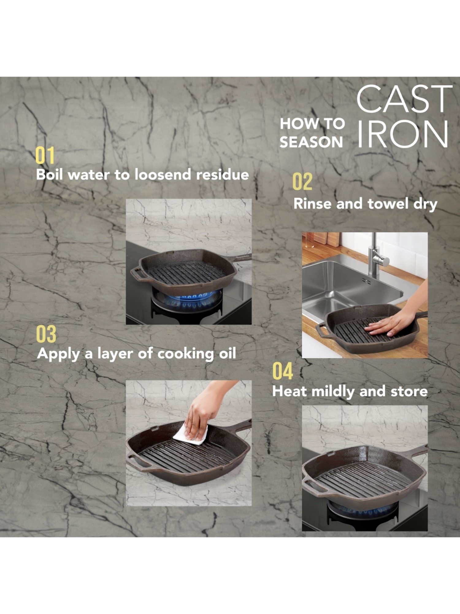 Sumeet Gold Pre Seasoned Cast Iron Grill Pan for Grill/Roast-28cm,3.180kg,Gas&Induction-Friendly