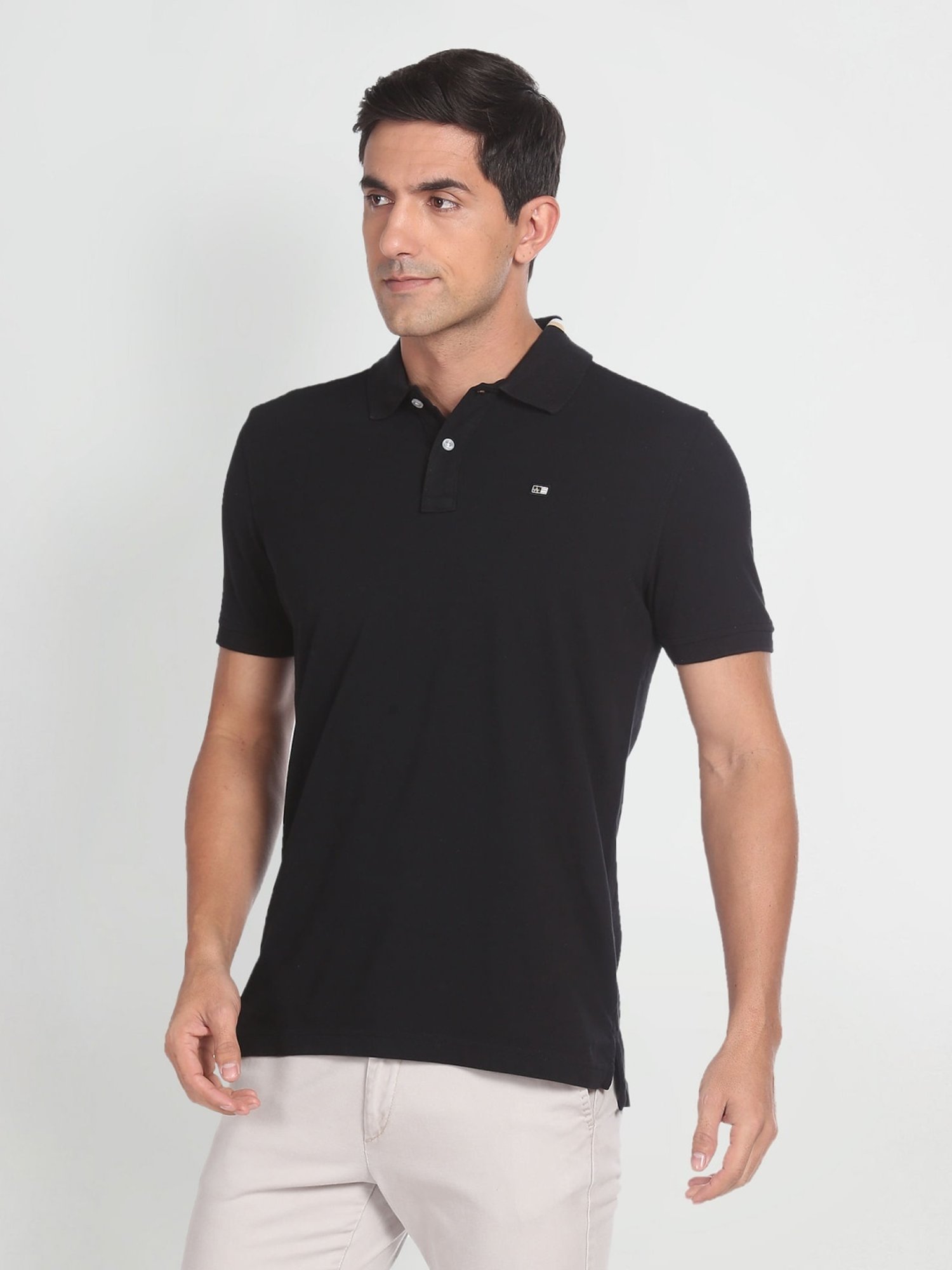 Arrow Black Cotton Regular Fit Polo T-Shirt