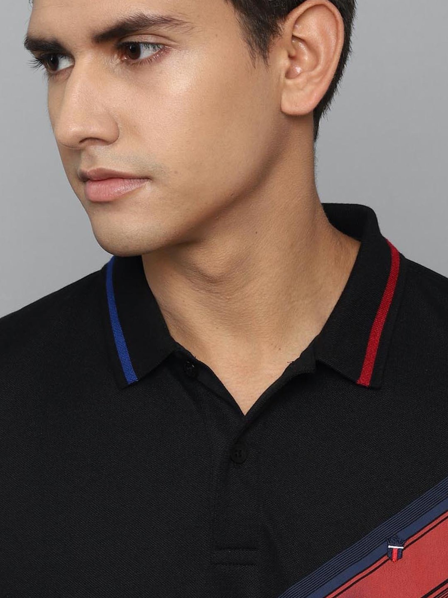Louis Philippe Sport Black Cotton Slim Fit Printed Polo T-Shirt