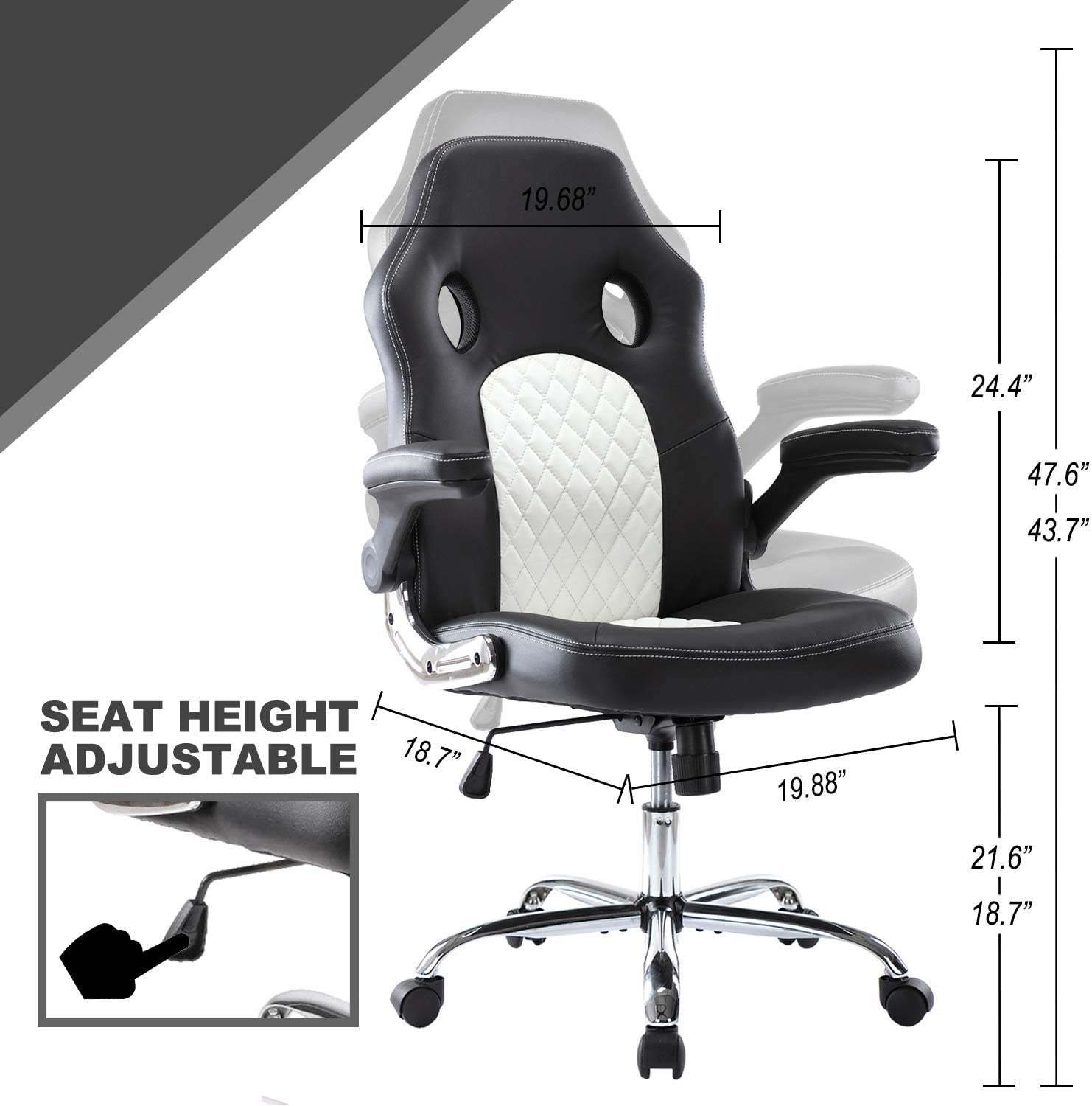 SMUGDESK Office Chair, Gaming Chair Leather, Computer Desk Chair Task Swivel Executive Chairs High Back with Padded Seat Armrests and Rolling Casters (Black)