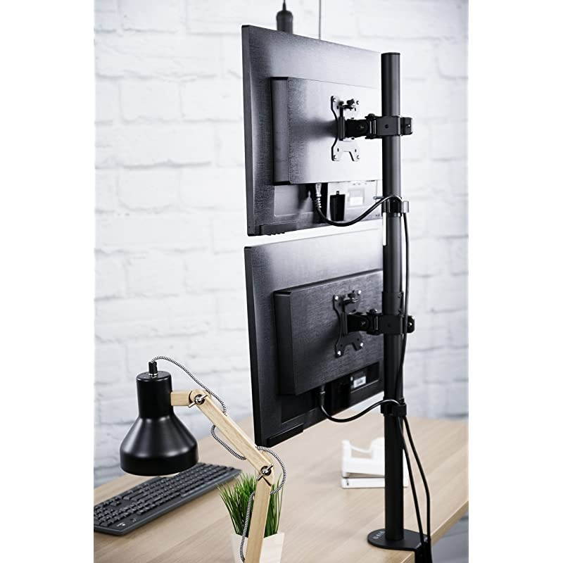 Dual LCD Monitor Desk Mount Stand Heavy Duty Stacked Holds Vertical 2 Screens up to 32quot STANDV002T