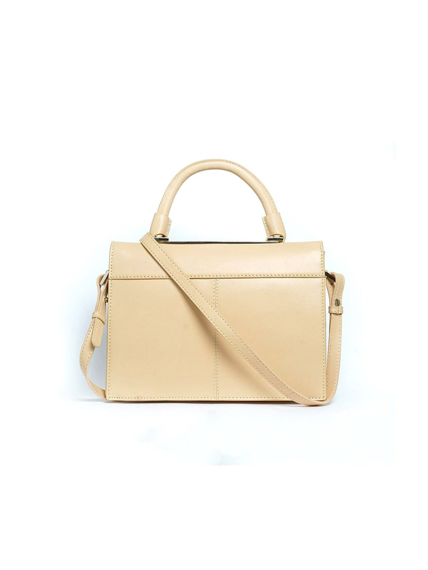 RI2K London Cream Leather Medium Textured Satchel Handbag